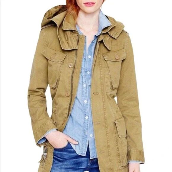 🦋 J. CREW 🦋 Military Fatigue Boyfriend Utility Hooded Jacket - [XS, Green] - Picture 3 of 16
